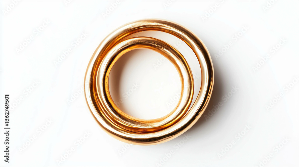 Poster Realistic empty spiral design with golden rings on white background