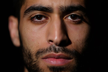 Professional close-up photo of faces with emotions of people of different nationalities and ages. Atmospheric moment