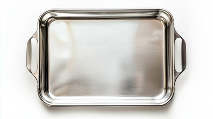 Realistic empty square tin serving tray for kitchen or restaurant use on white background