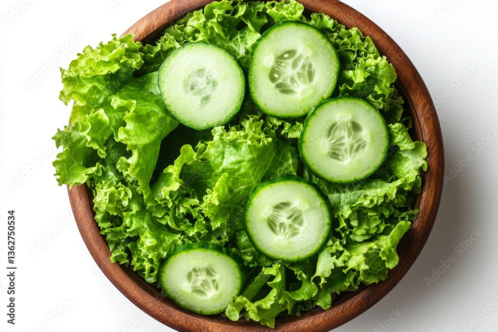 Poster fresh salad with crisp lettuce and sliced cucumber ready for a healthy meal