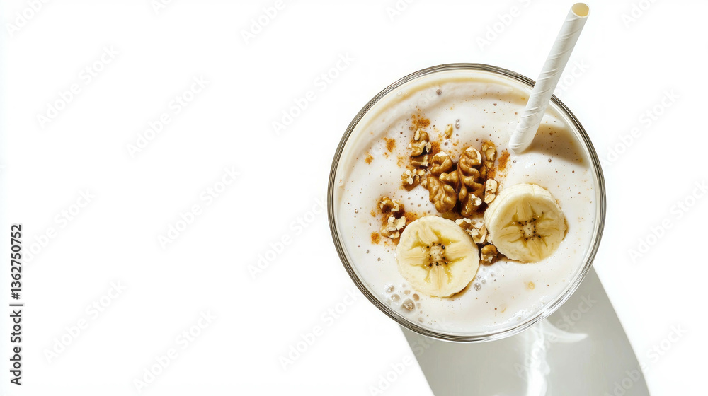 Poster greek walnut and banana smoothie with cinnamon topping for a refreshing breakfast delight