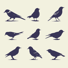 Obraz premium Bird Silhouettes in Various Poses for Wildlife and Ornithology Illustrations