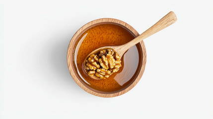 Fototapeta premium Greek walnuts in wooden bowl with honey for culinary design and concept