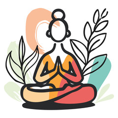 Colorful Meditation Pose with Leaves – Peaceful and Calming Art