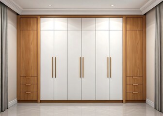 Modern built in wardrobe with wooden and white doors