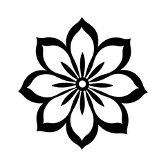  A beautifully symmetrical floral blossom with six petals in black and white, representing nature, elegance, and botanical simplicity in a minimalistic flower design.