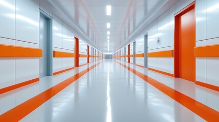 Fototapeta premium Modern Hospital Corridor: Sterile, Bright, and Efficient