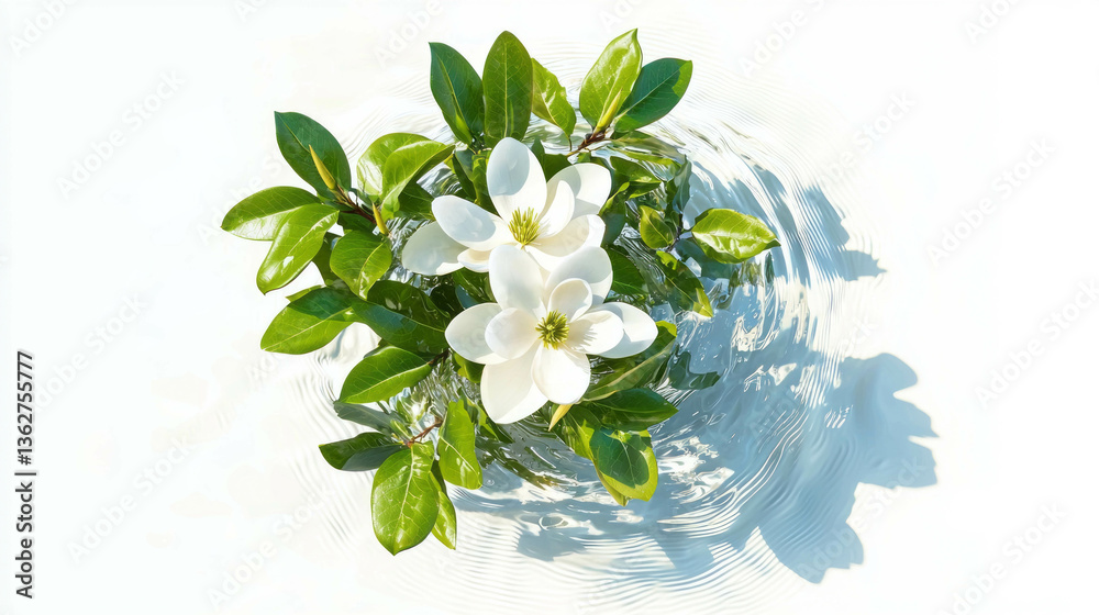 Poster realistic magnolia tree reflection in water for nature design