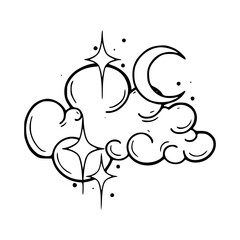 cloudy night sky outline illustration