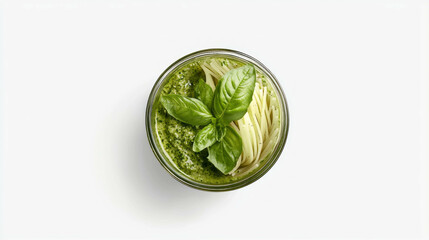Fototapeta premium Delicious mint and basil pesto in a jar with fresh pasta for gourmet cooking
