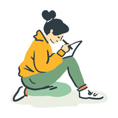 Girl Drawing on Paper – Creative and Focused Illustration