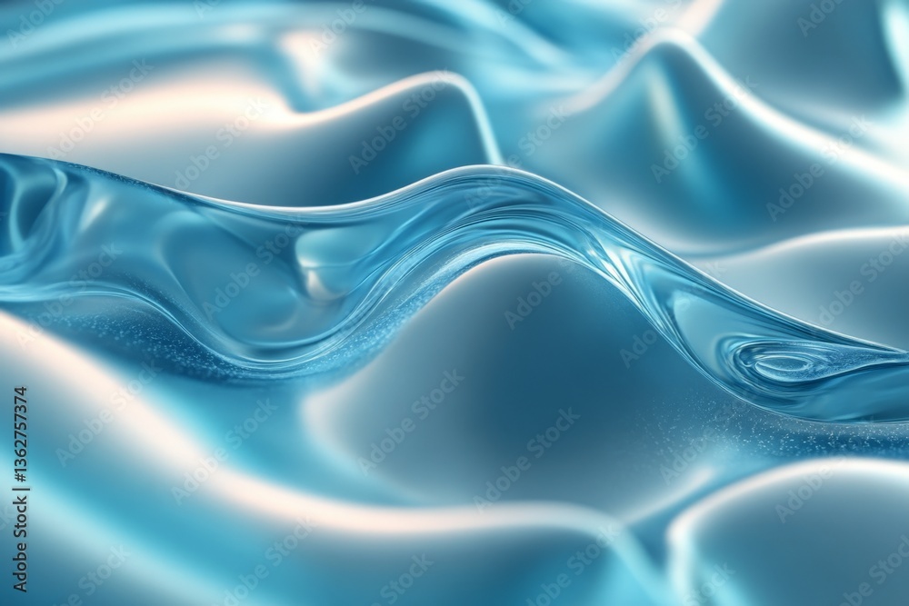 Aufkleber flowing blue fabric creates serene waves in soft lighting, enhancing the calm atmosphere and invitin