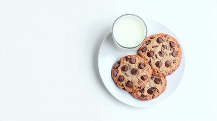 Delicious mint chocolate chip cookies with milk on plate - perfect for dessert lovers
