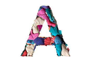 Colorful paper collage letter A in artistic composition