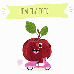 Barbados cherry Red acerola cherry fruits. Natural vitamin antioxidant detox food collection. Vector hand drawn illistration.