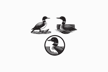 A Common Loon bird vector silhouette black and white image made by adobe illustrator. eps