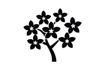 Cherry blossoms black and white silhouettes vector icon 
