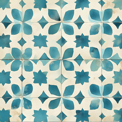 A decorative tile pattern featuring various shades of blue floral designs.