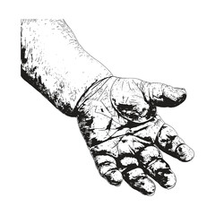 Detailed Hand Illustration with Visible Texture – Black and White Drawing