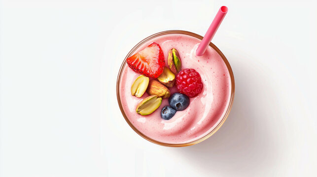 Refreshing pistachio and berry smoothie with strawberries for healthy living