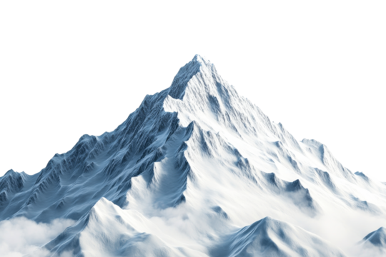 Majestic snow capped mountain peak rising above clouds on a clear day