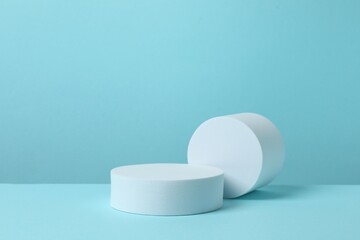 White podiums on a blue background