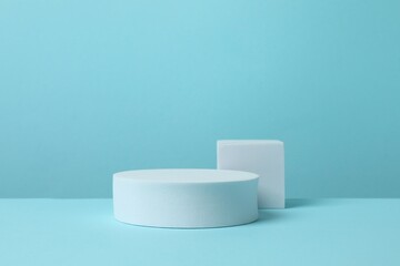 White podiums on a blue background