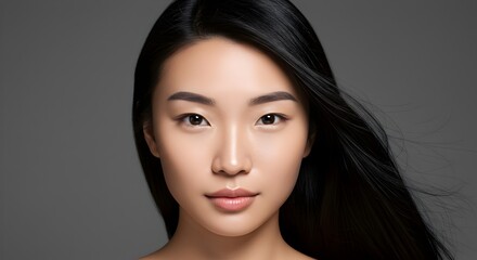 Fototapeta premium Elegant Woman Portrait – Beauty, Fashion, Minimalist Photography, Chic Modern Female Look – Stylish, Confident, Studio Shot, ai generated women, ai generated asian women, asian model