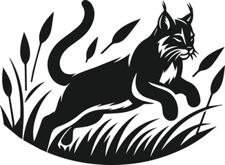 Vector silhouette of a bobcat animal 