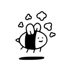 cartoon funny bee with clouds