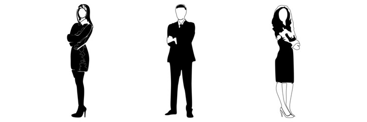 silhouette illustration of office workers and business activities