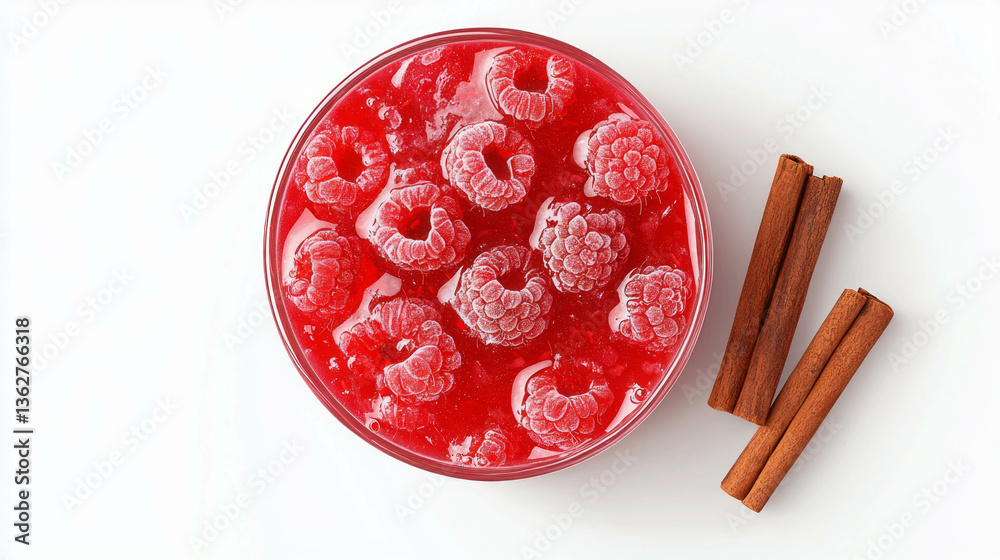Aufkleber fresh raspberries in compote with cinnamon sticks