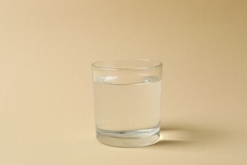 Glass of water on color background