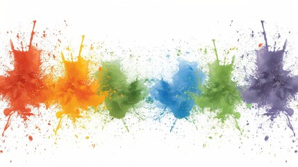 Fototapeta premium Vibrant colorful paint splatters on a clean white background, an abstract design