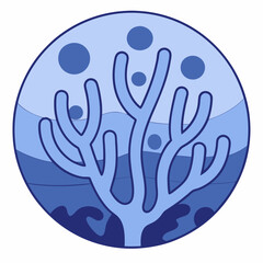 Obraz premium Coral silhouette in flat blue style with ocean background