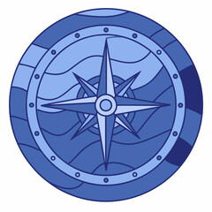 Obraz premium Nautical compass in flat blue style with wave background