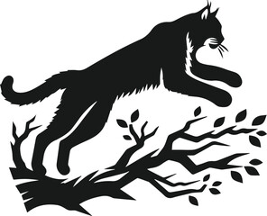 Vector silhouette of a bobcat animal 
