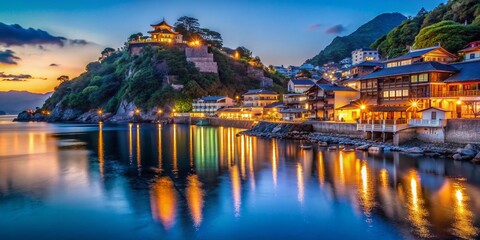Fototapeta premium Enchanting Night View of Tomonoura's Cliffside Town, Japan