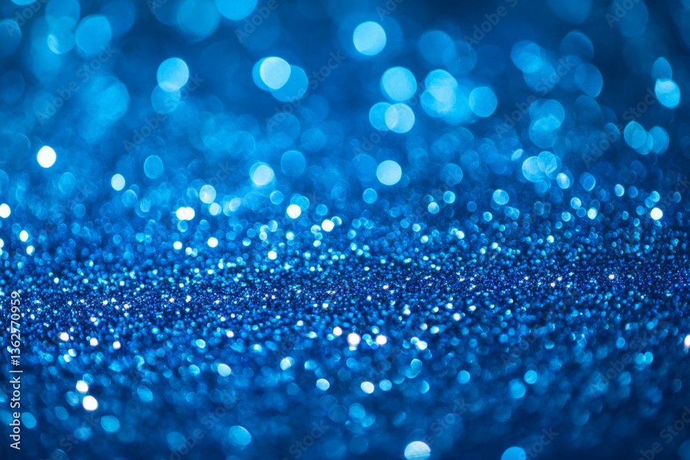 Aufkleber Sparkling blue glitter shines brightly under light, creating a vibrant and enchanting atmosphere full of twinkling reflections