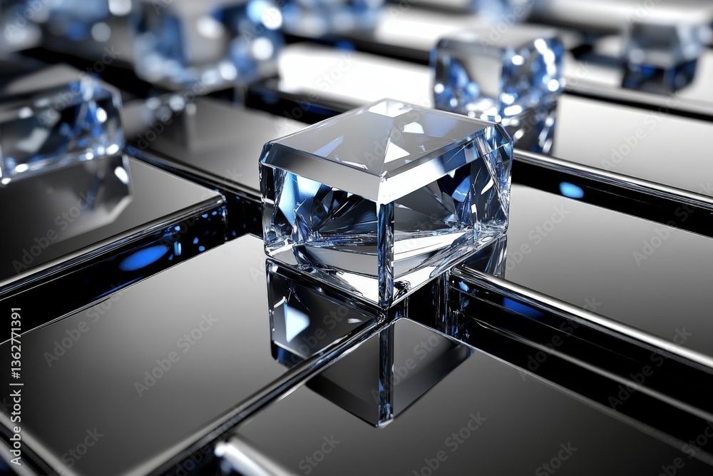 Fototapete crystal blocks shine on a reflective surface creating an elegant display of light and geometry in a 
