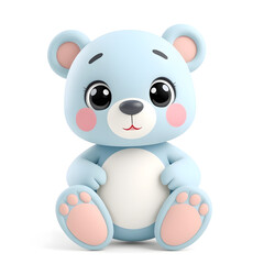 Fototapeta premium Bear – 3D baby bear, round belly, big paws, large eyes, light blue and pink tones, white background Generative AI