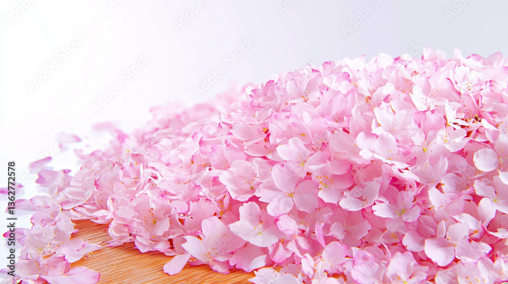 Poster beautiful pile of realistic sakura petals on light background for spring design