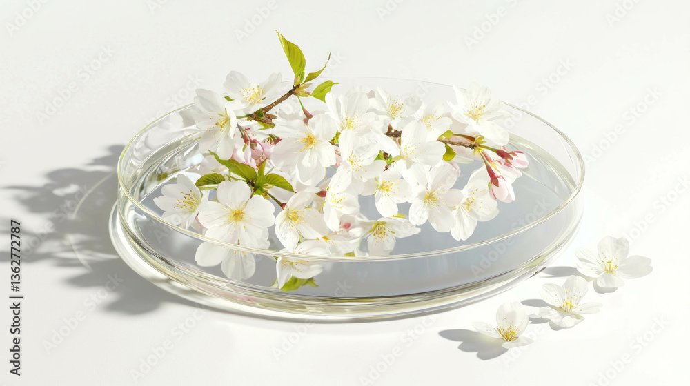 Poster elegant sakura petals reflecting on mirror surface for tranquil floral design