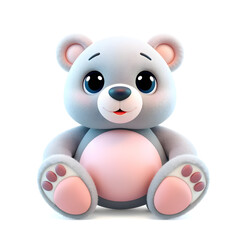 Obraz premium Bear – 3D baby bear, round belly, big paws, large eyes, light blue and pink tones, white background Generative AI