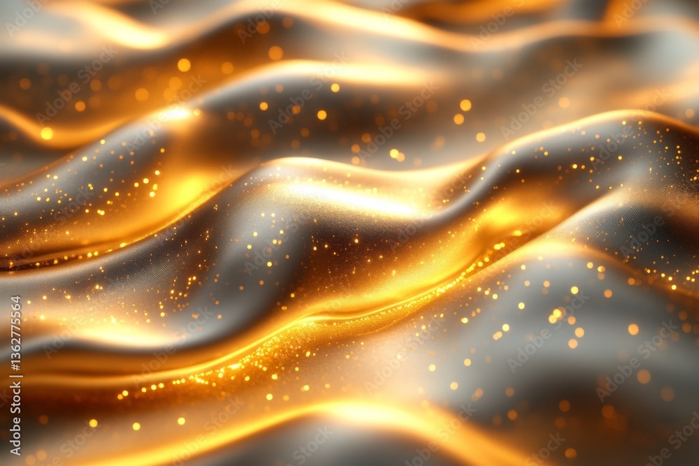 Aufkleber Shimmering gold fabric with gentle waves and sparkling details under soft light creates a luxurious atmosphere