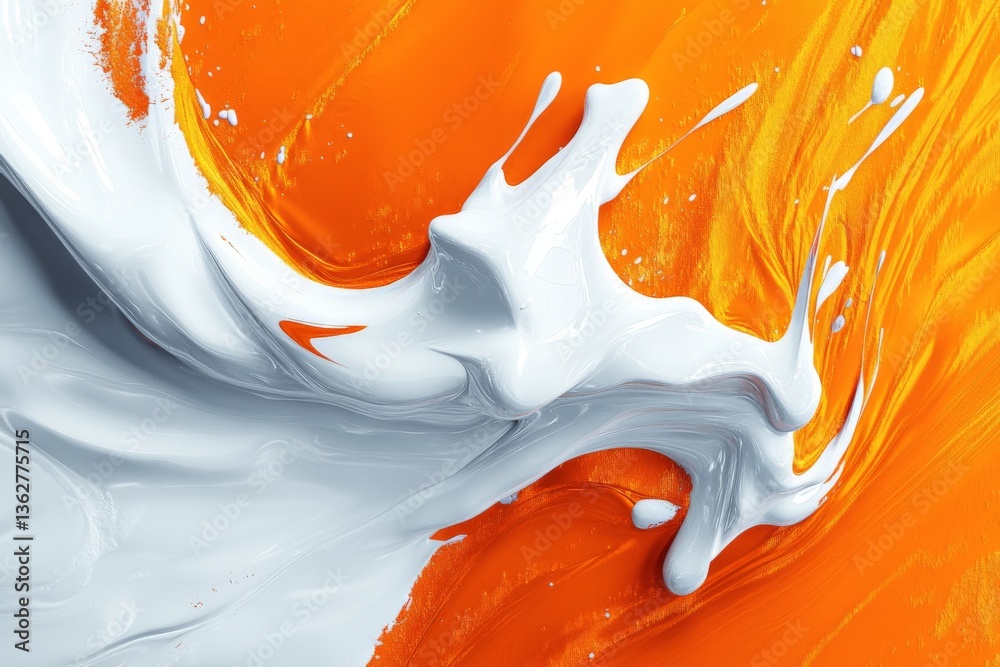 Aufkleber vibrant orange and white paint splash on canvas creates dynamic movement and artistic energy in a mo