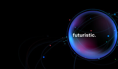 Futuristic Digital Sphere with Data Orbits and Glow Effects, Innovation and AI © Sparrowski