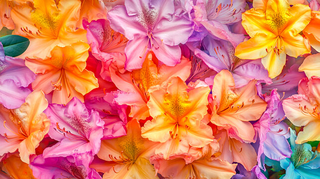Close-up view of the vibrant flowers of a tropical Rhododendron (Vireya species) in full bloom
