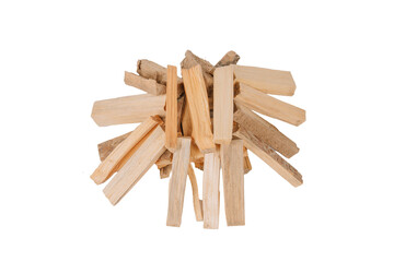 Pile of dry kindling wood sticks arranged in a loose stack, isolated on a transparent background. Ideal for fire starting and outdoor use. Lightweight and natural..