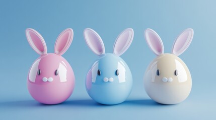 Obraz premium Cute smiling cartoon egg with bunny ears posing on a bokeh background 